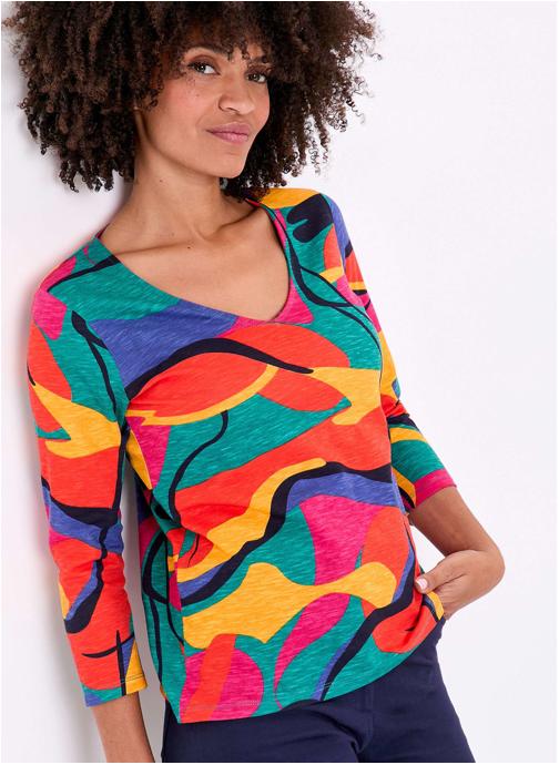La Fiancée Tee-shirts T-shirt imprimé manches 3/4 coton bio GIANA femme multicolore