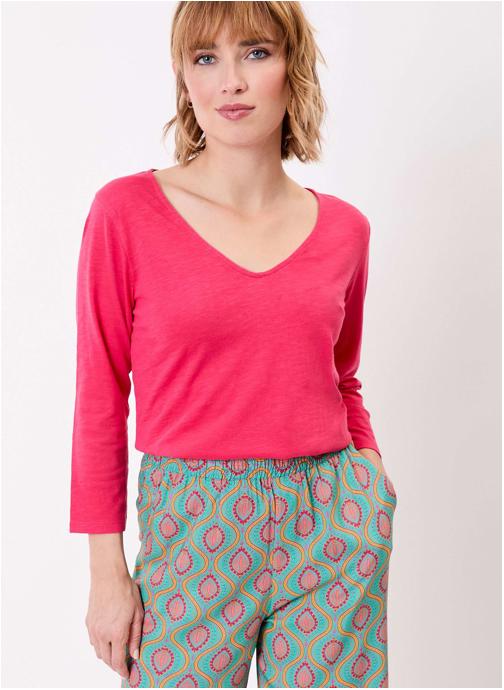 La Fiancée Tee-shirts T-shirt uni manches 3/4 coton bio GIANA femme rose