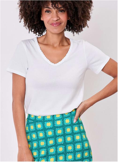 La Fiancée Tee-shirts T-shirt coton bio uni col tressé EMON femme blanc