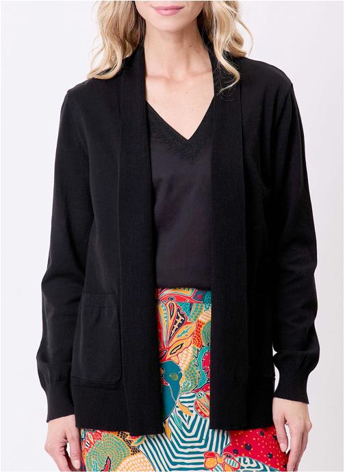 La Fiancée Gilets Gilet long col châle uni TITO femme noir