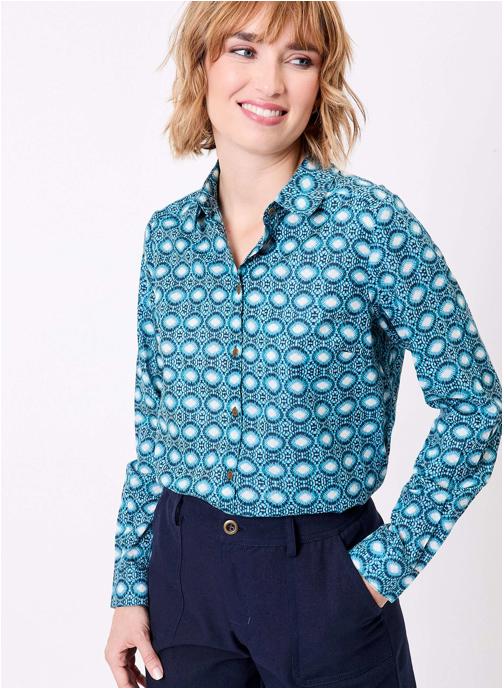 La Fiancée Chemises Chemise imprimée droite voile de coton bio FEBINY femme bleu