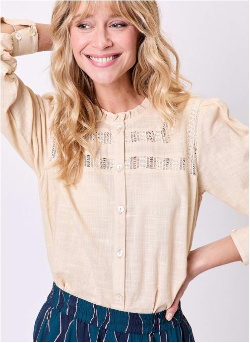 La Fiancée Chemises Chemise unie macramé coton bio ADIL femme beige
