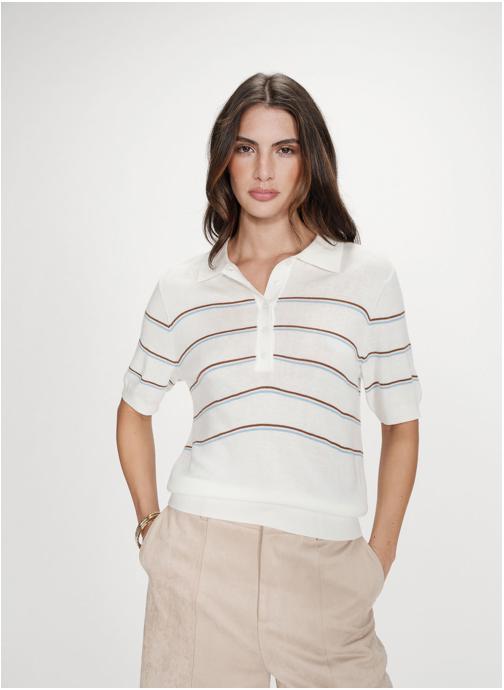 Grace & Mila Tops Polo à rayures manches courtes ecru Veracruz femme beige
