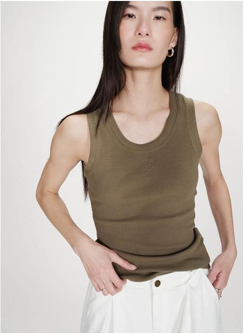 Grace & Mila Tops Débardeur ajusté brodé en jersey de coton kaki Valou femme vert