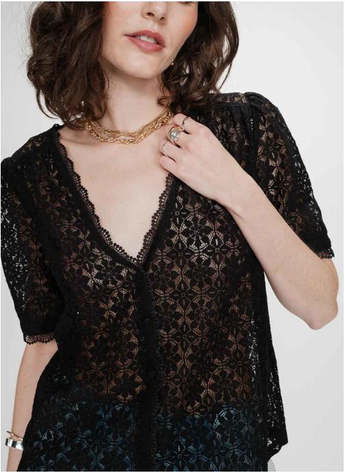 Grace & Mila Tops Blouse en dentelle col V manches courtes noir Vicky femme noir