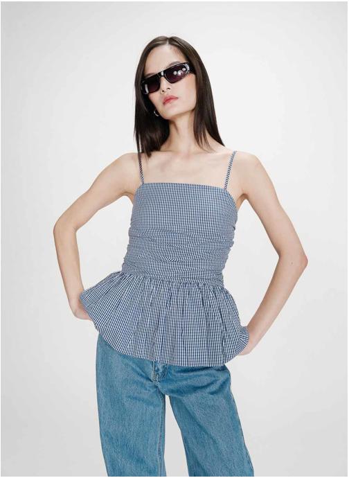 Grace & Mila Tops Top péplum bustier à encolure carrée marine Valo femme bleu