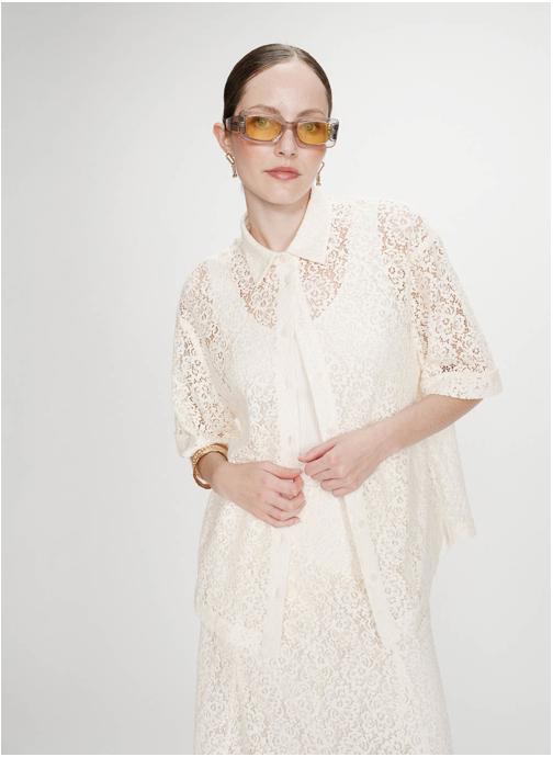 Grace & Mila Tops Chemise en dentelle transparente manches 3/4 ecru Vendel femme beige