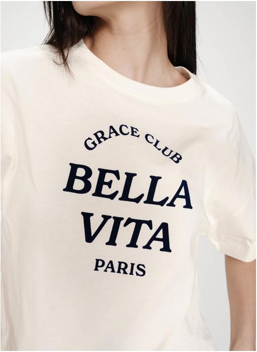 Grace & Mila Tee-shirts Top oversize en coton message imprimé ecru Voss femme beige