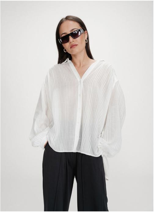 Grace & Mila Chemises Chemise oversize en coton manches bouffantes ivoire Vibes femme beige