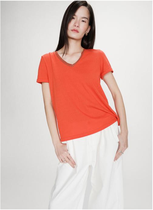 Grace & Mila Tops T-shirt col V manches courtes sanguine Vasco femme rouge