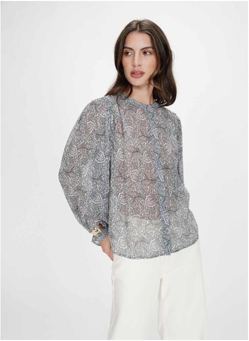 Grace & Mila Blouses Blouse manches bouffantes imprimée bohème ciel Vertueuse femme bleu