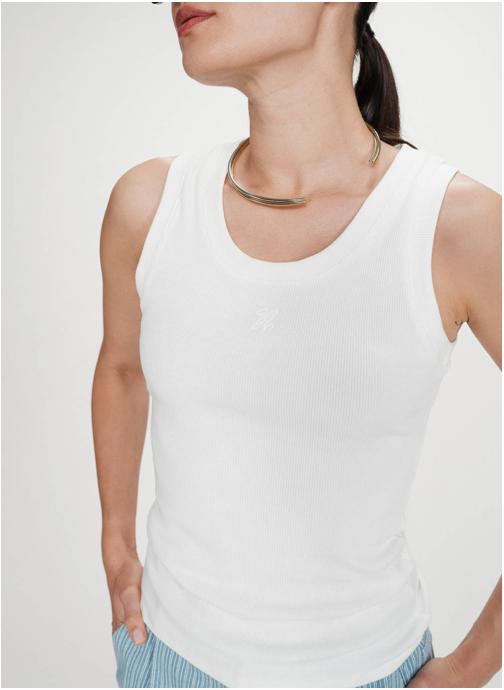 Grace & Mila Tops Débardeur ajusté brodé en jersey de coton ivoire Valou femme beige