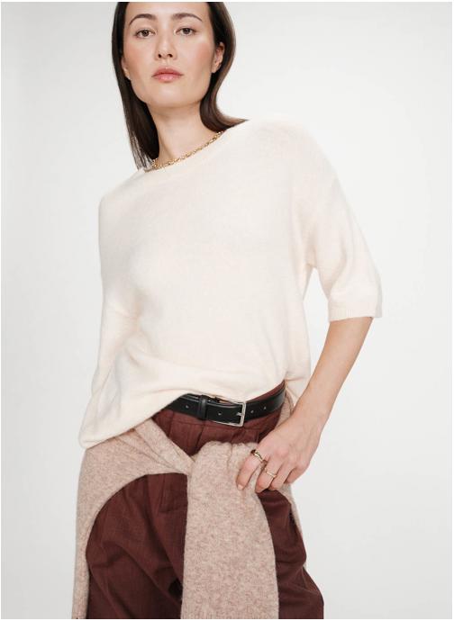 Grace & Mila Pulls Pull oversize en laine col rond amande Vamos femme beige