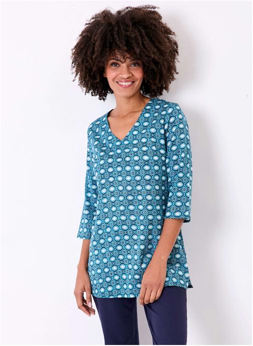 La Fiancée Blouses Tunique imprimée en coton bio LAURIE femme bleu