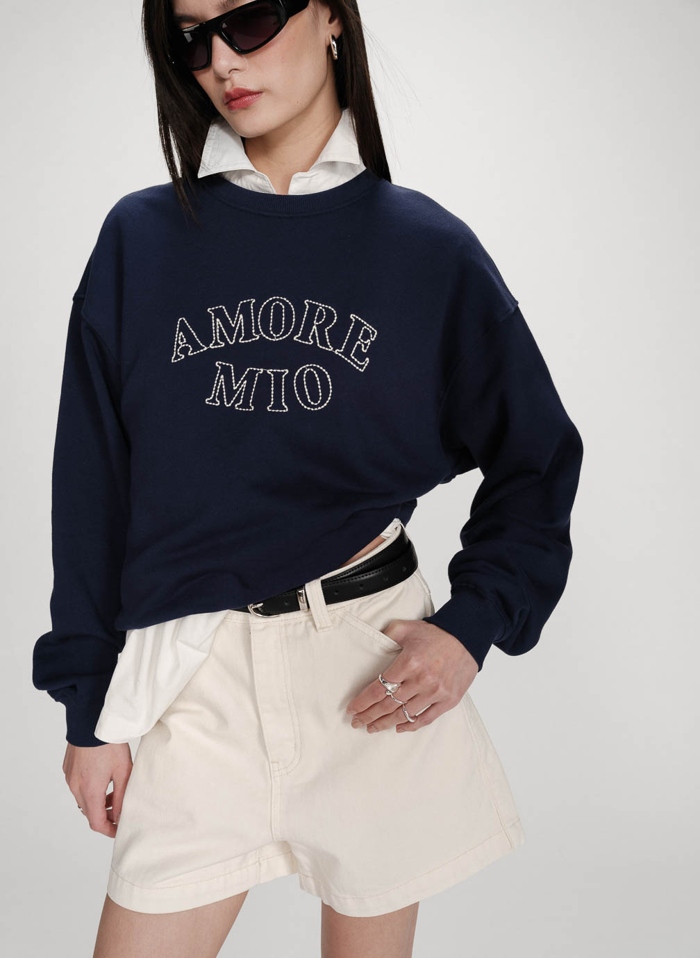 Sweats à capuche Pull oversize en coton à message brodé marine Valino femme bleu Grace & Mila Sweats à capuche Pull oversize en coton à message brodé marine Valino femme bleu Bleu marine
