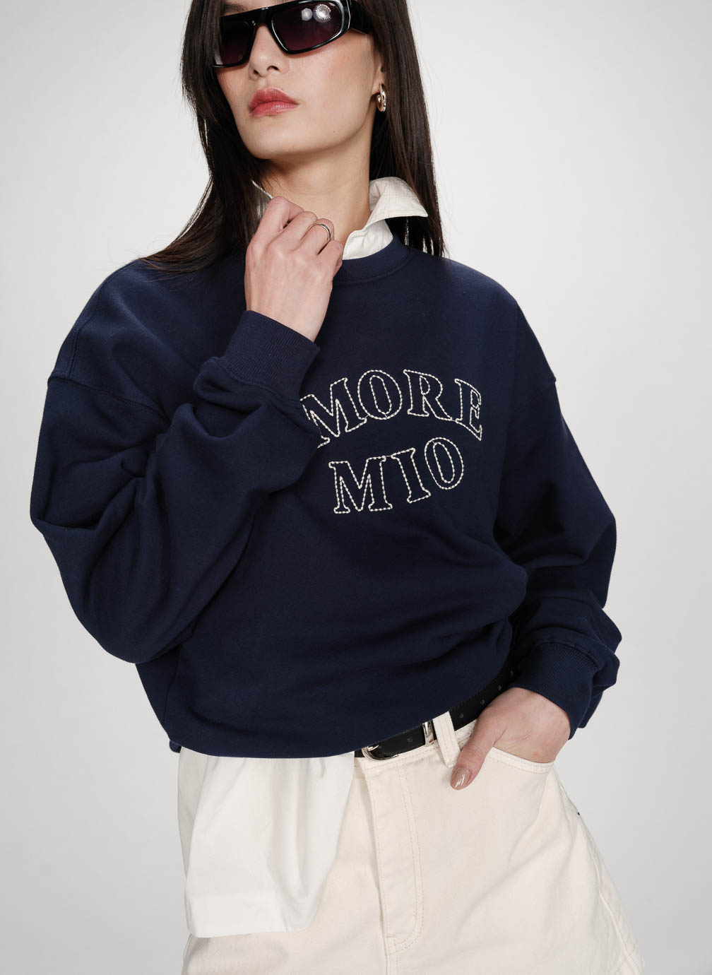 Sweats à capuche Pull oversize en coton à message brodé marine Valino femme bleu Grace & Mila Sweats à capuche Pull oversize en coton à message brodé marine Valino femme bleu Bleu marine