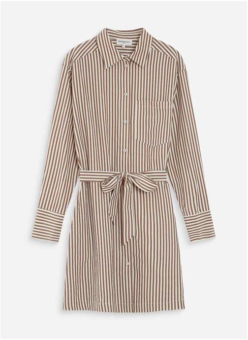 Grace & Mila Robes Robe chemise courte à rayures ceinturée mocha Visery femme marron