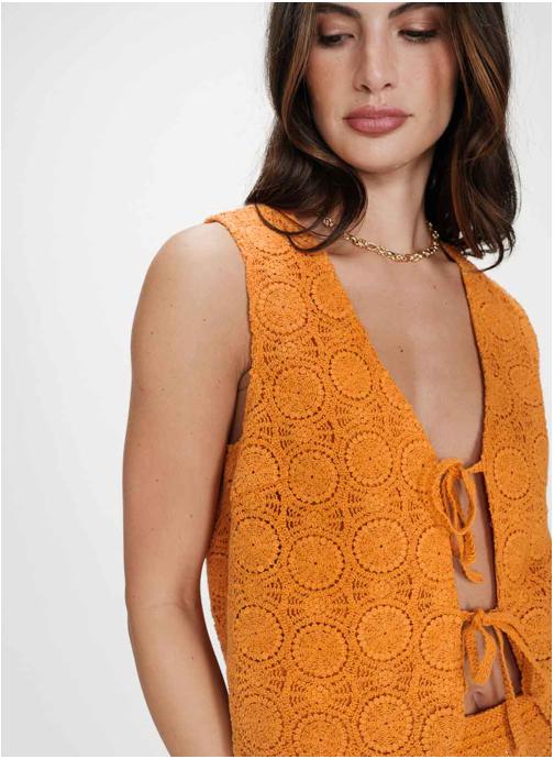 Grace & Mila Tops Top en crochet à nouer col V or Vony femme orange