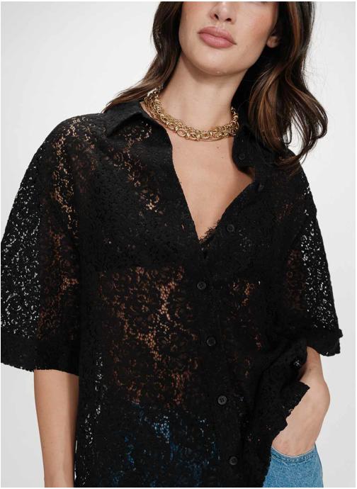 Grace & Mila Tops Chemise en dentelle transparente manches 3/4 noir Vendel femme noir