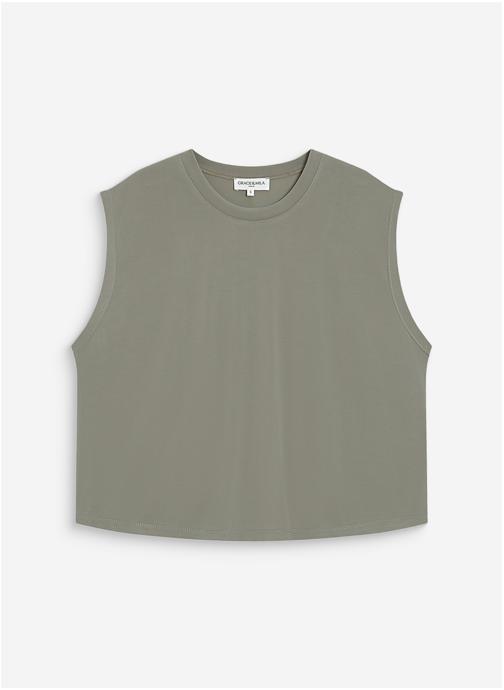 Grace & Mila Tops T-shirt large sans manches en modal kaki Rimbaud femme vert