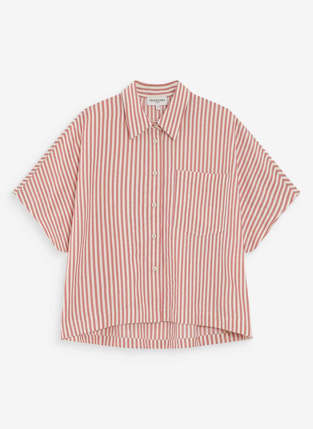 Chemises Chemise large à rayures manches courtes corail Vercia femme orange Grace & Mila Chemises Chemise large à rayures manches courtes corail Vercia femme orange Orange clair