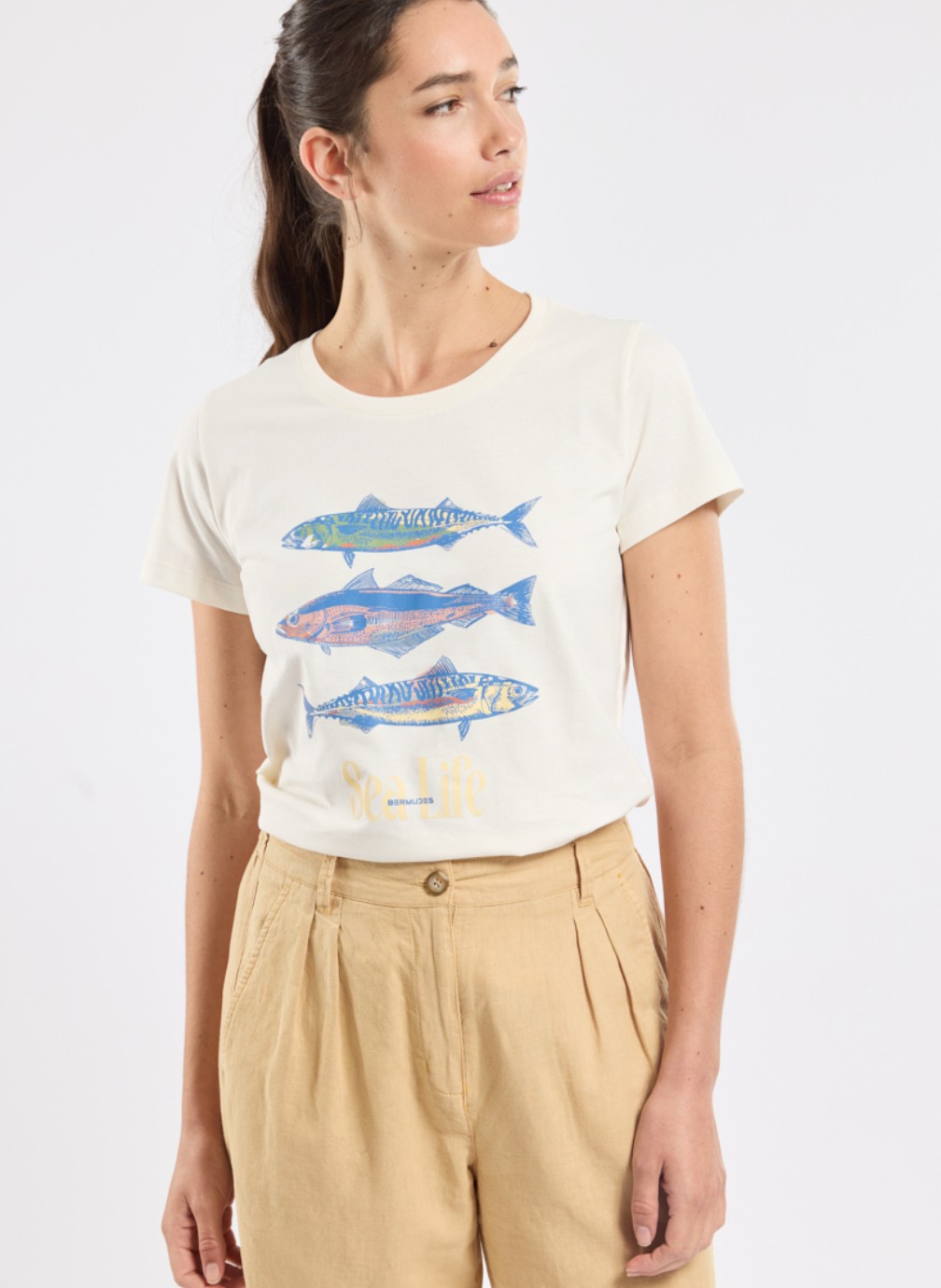 Tee-shirts T-shirt Cybaille pivoine femme blanc Bermudes Tee-shirts T-shirt Cybaille pivoine femme blanc Blanc mat