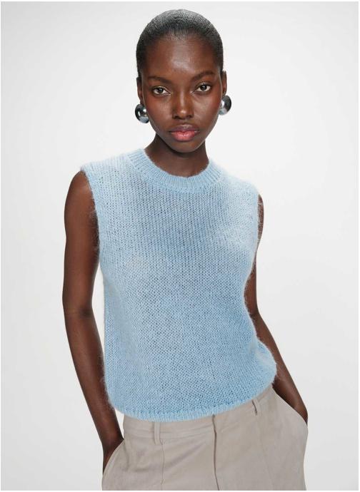 Grace & Mila Pulls Pull en laine et mohair sans manches bleuet Vollo femme bleu