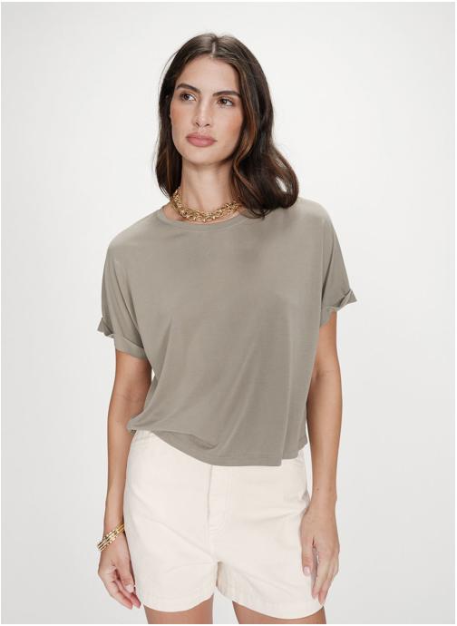 Grace & Mila Tee-shirts T-shirt oversize en modal col rond kaki Parma femme vert