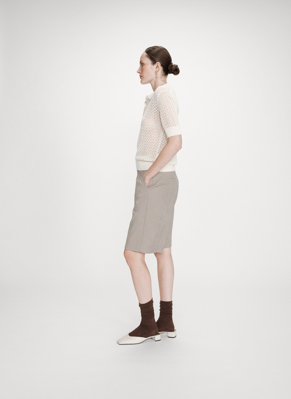 Pulls Polo en fine maille ajourée manches courtes ecru Vathi femme beige Grace & Mila Pulls Polo en fine maille ajourée manches courtes ecru Vathi femme beige Ecru
