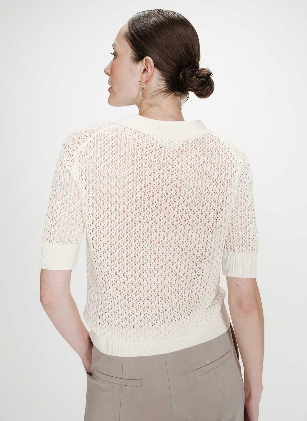 Pulls Polo en fine maille ajourée manches courtes ecru Vathi femme beige Grace & Mila Pulls Polo en fine maille ajourée manches courtes ecru Vathi femme beige Ecru