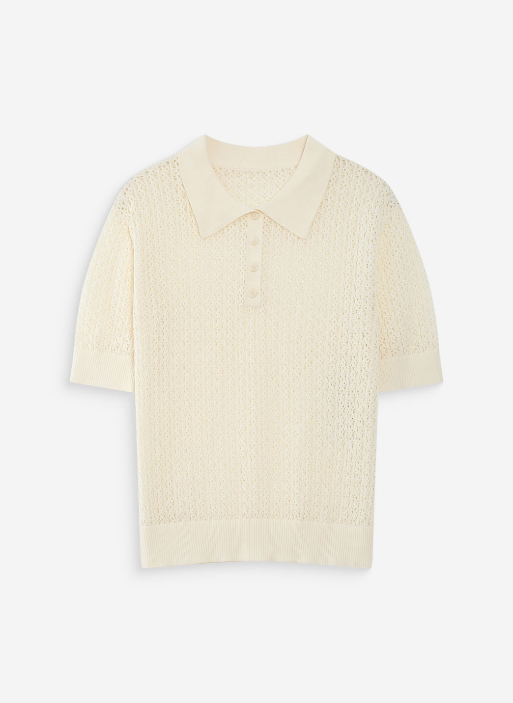 Pulls Polo en fine maille ajourée manches courtes ecru Vathi femme beige Grace & Mila Pulls Polo en fine maille ajourée manches courtes ecru Vathi femme beige Ecru
