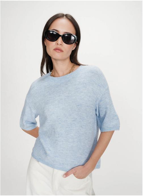 Grace & Mila Pulls Pull oversize en laine col rond ciel Vamos femme bleu
