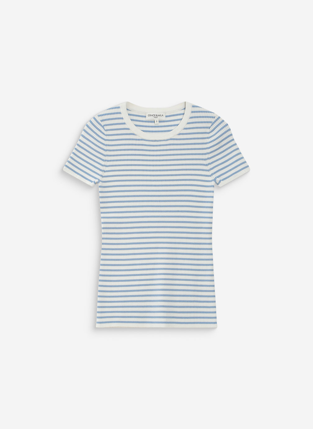 Tee-shirts Pull en fine maille ajusté manches courtes bleuet Vendredi femme bleu Grace & Mila Tee-shirts Pull en fine maille ajusté manches courtes bleuet Vendredi femme bleu Bleu clair