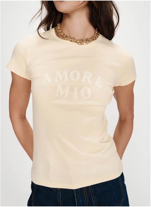 Grace & Mila Tee-shirts T-shirt ajusté en coton à imprimé velours vanille Valerio femme beige