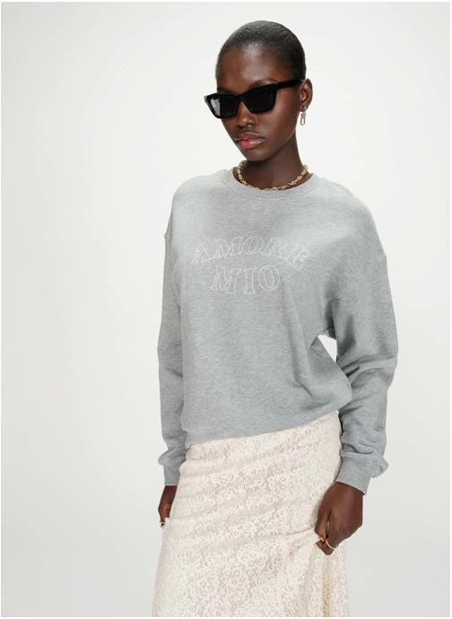 Grace & Mila Sweats à capuche Pull oversize en coton à message brodé gris Valino femme gris