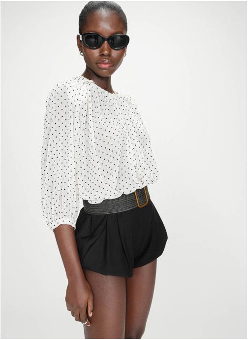 Grace & Mila Blouses Blouse bouffante à pois manches 3/4 ivoire Valianna femme beige