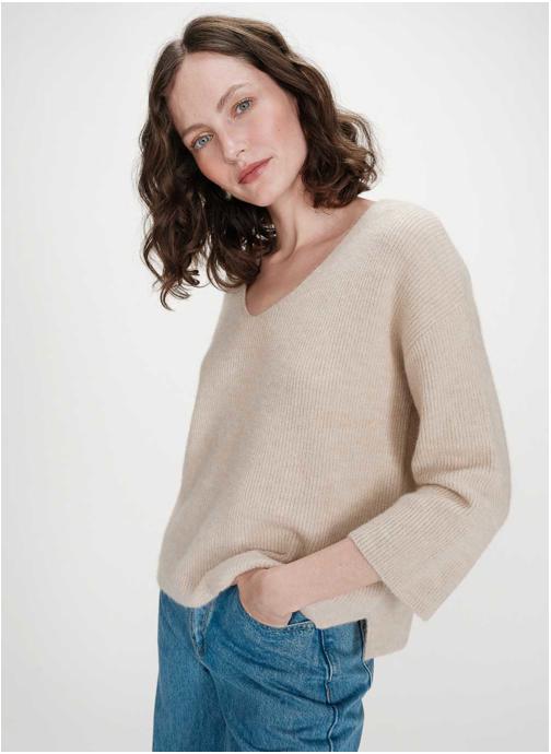 Grace & Mila Pulls Pull oversize manches 3/4 col V beige Vicenzo femme beige