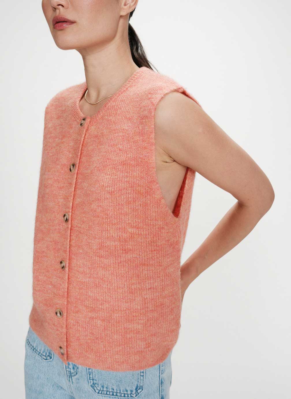 Gilets Cardigan en maille texturée sans manches corail Vollando femme orange Grace & Mila Gilets Cardigan en maille texturée sans manches corail Vollando femme orange Orange clair