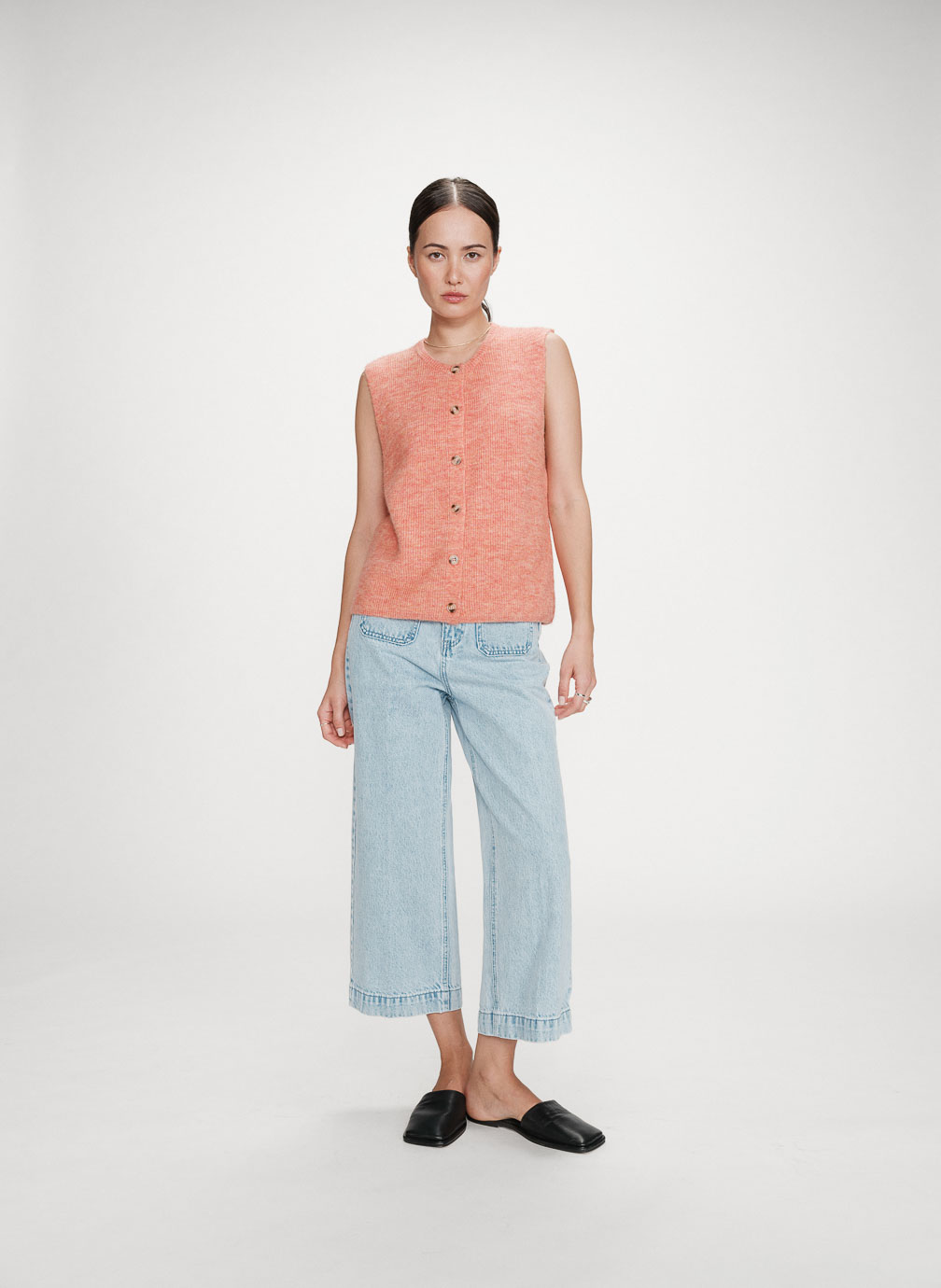 Gilets Cardigan en maille texturée sans manches corail Vollando femme orange Grace & Mila Gilets Cardigan en maille texturée sans manches corail Vollando femme orange Orange clair