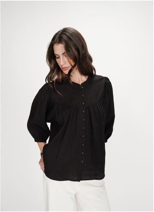 Grace & Mila Blouses Blouse à manches ballons ample boutonnée noir Vanille femme noir