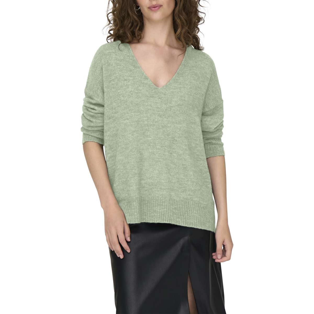 Pulls Pull col v droit - 15207823 femme vert JDY Pulls Pull col v droit - 15207823 femme vert Vert