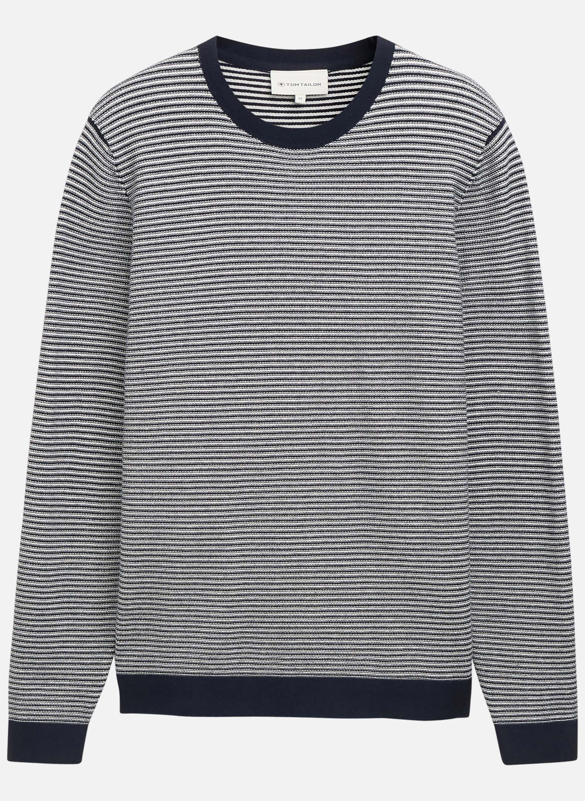 Pulls Pull coton à rayures col rond droit - 1050091 homme bleu Tom Tailor Pulls Pull coton à rayures col rond droit - 1050091 homme bleu Bleu