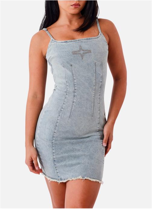 Project X Robes Robe courte coton mélangé moulante - F267900 femme bleu
