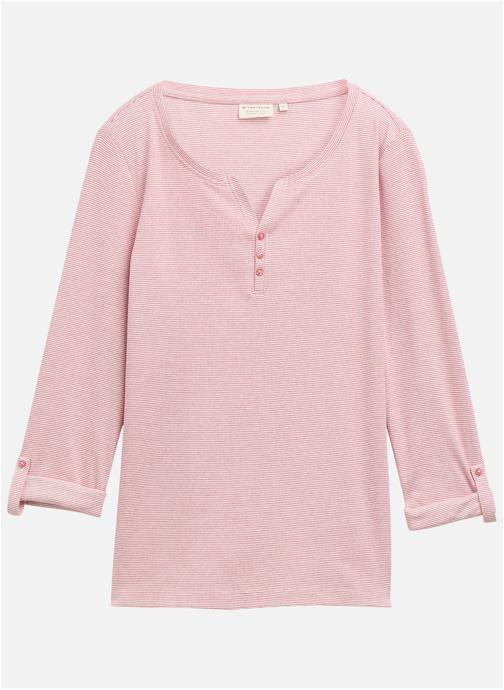 Tom Tailor Tee-shirts T-shirt coton biologique col tunisien manches longues ajustée - 1024036 femme rose