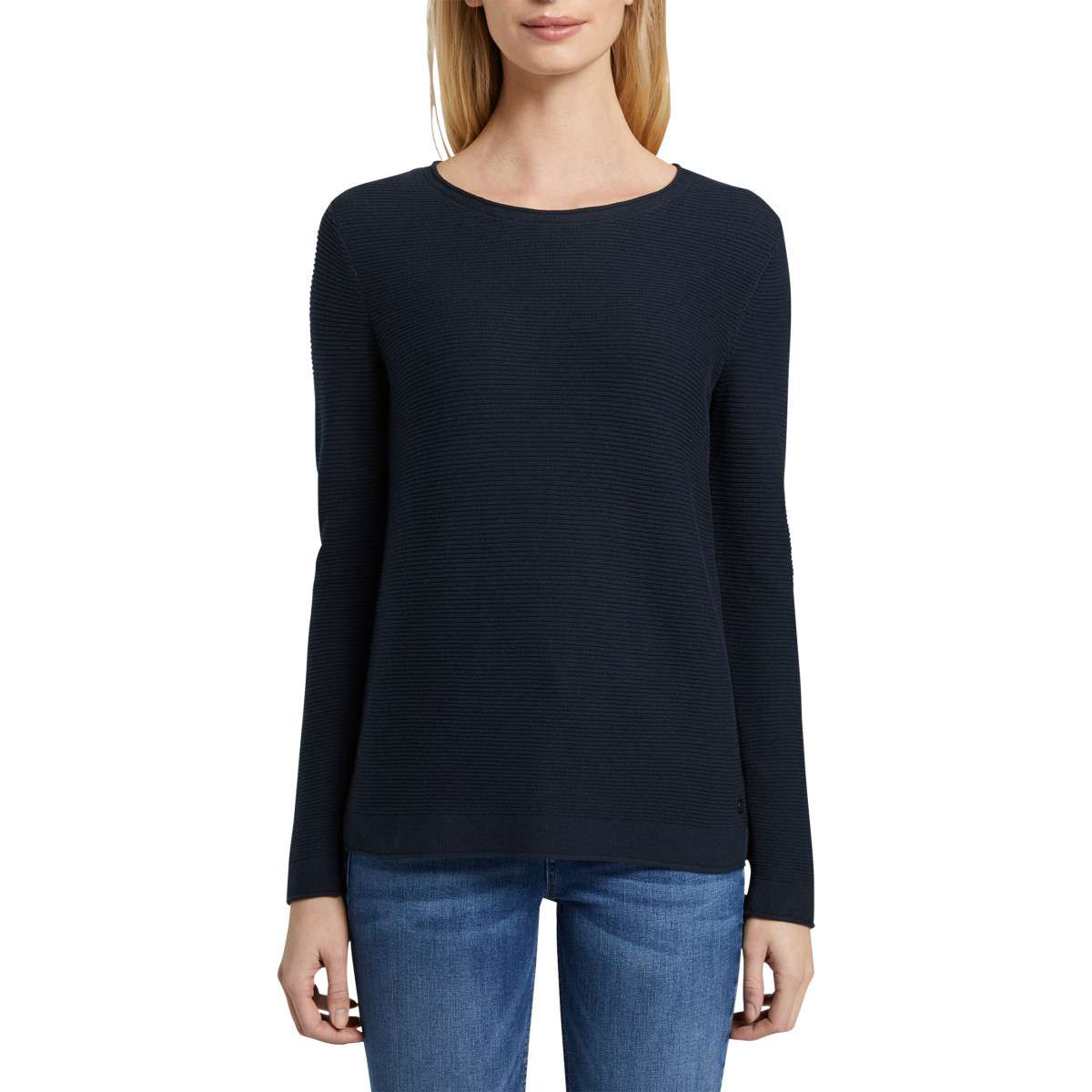 Sweats à capuche Sweat coton biologique col rond ajusté - 1016350 femme bleu Tom Tailor Sweats à capuche Sweat coton biologique col rond ajusté - 1016350 femme bleu Bleu