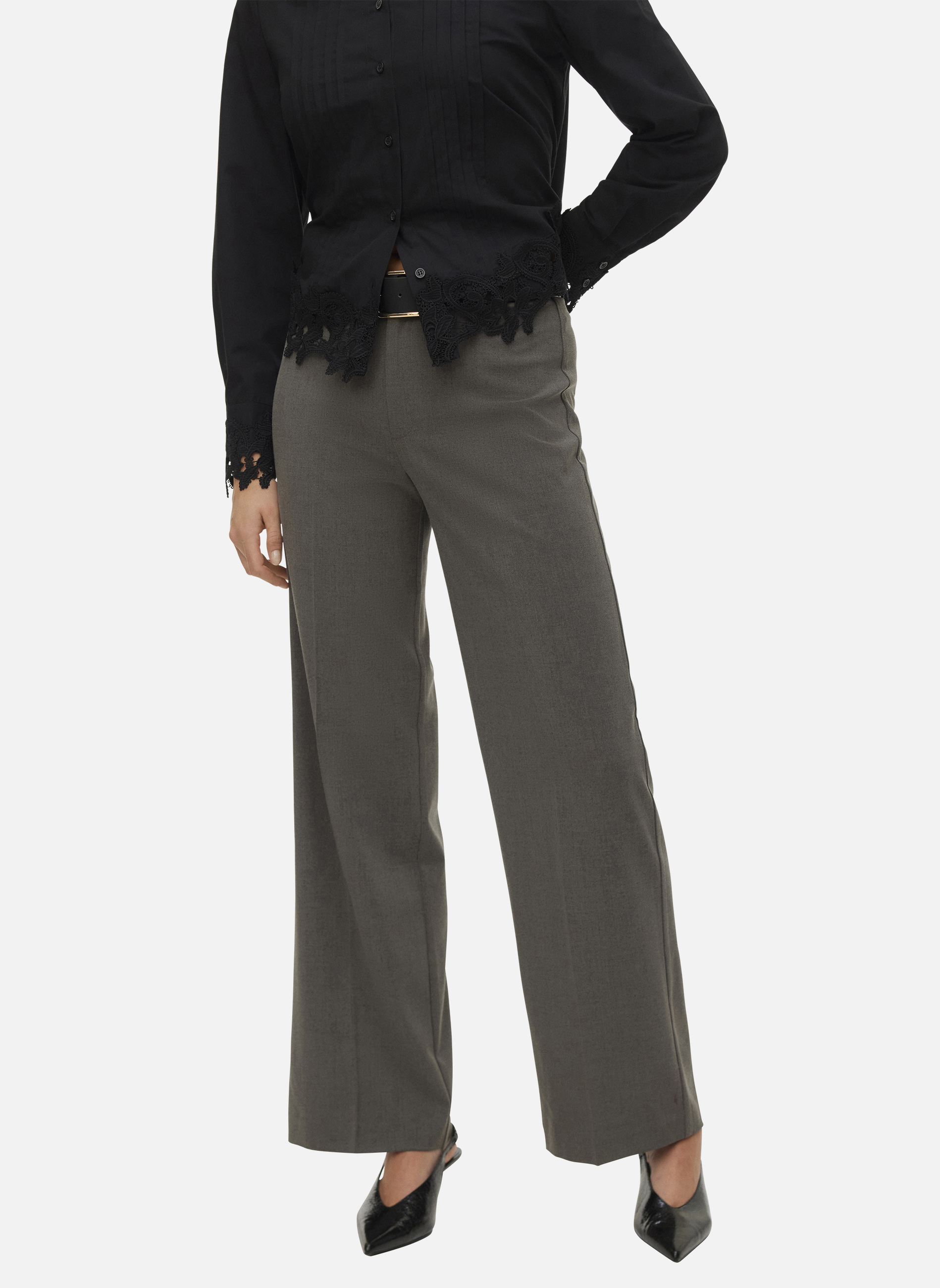 Pantalons droit Pantalon ample - 10334103 L32 34 femme gris Vero Moda Pantalons droit Pantalon ample - 10334103 L32 34 femme gris Gris