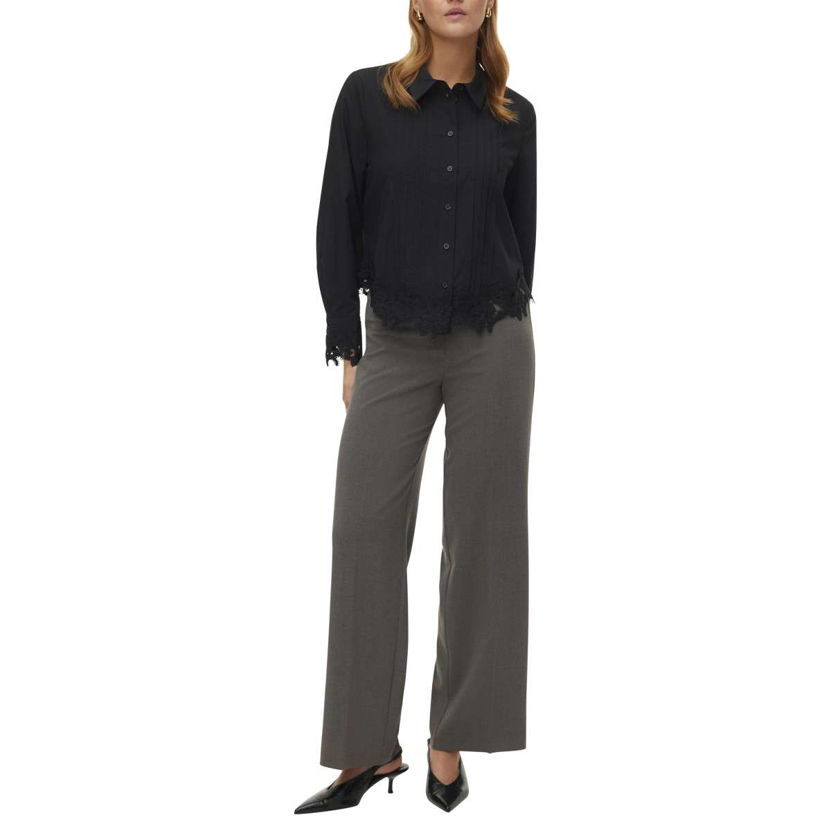 Pantalons droit Pantalon ample - 10334103 L32 34 femme gris Vero Moda Pantalons droit Pantalon ample - 10334103 L32 34 femme gris Gris