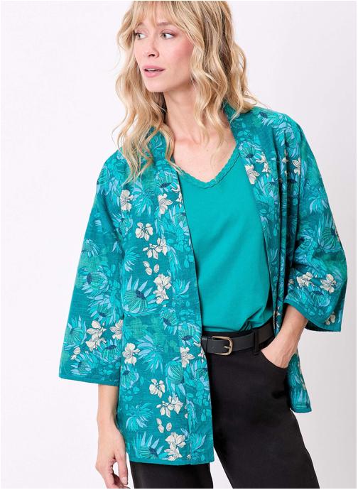 La Fiancée Vestes Veste kimono imprimée réversible coton bio WEZA femme bleu