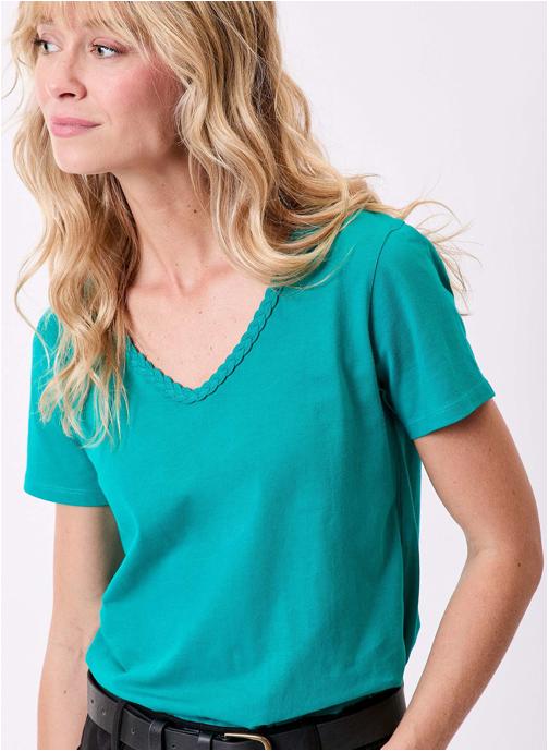 La Fiancée Tee-shirts T-shirt coton bio uni col tressé EMON femme vert