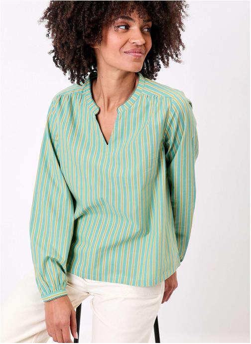 La Fiancée Blouses Blouse coton bio rayée manches longues MEMBA femme vert